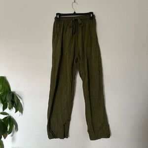 Nepal Drawstring Olive Green Pants Bohemian Handmade Pants os small